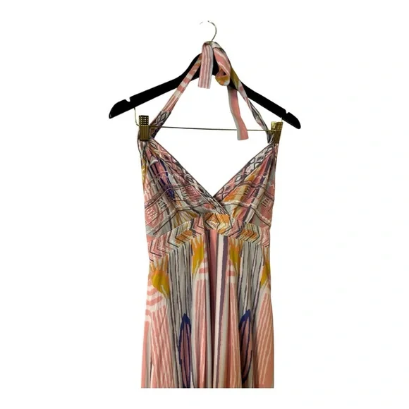 Multicolor Patterned Women's Lined Halter Maxi Dress Size Small 💯% Rayon - Picture 10 of 14